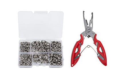 GREATFISHING 200PCS High Strength Heavy Stainless Steel Split Ring Lure Connector Swivels Snap with Fishing Pliers 30lb to 120lb Test - color: 240PC 7-14mm X-strong Ring With Plier
