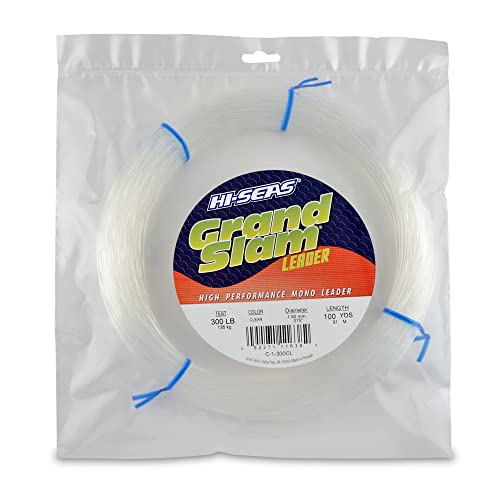 HI-SEAS Grand Slam Monofilament Fishing Leader - Superior Strong Clear Black, for Freshwater & Saltwater Big Game Bottom Fishing, Trolling - color: Clear, style: 100 Yd, 300 Lb, .075 in / 1.90 Mm
