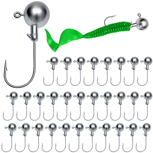 Round Lead Jig Head Hooks for Freshwater & Saltwater Fishing with Fishing Box 1/32 1/16 1/8 1/4 1/2oz - size: 1/2oz-30pcs