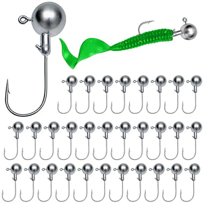 Round Lead Jig Head Hooks for Freshwater & Saltwater Fishing with Fishing Box 1/32 1/16 1/8 1/4 1/2oz - size: 1/2oz-30pcs
