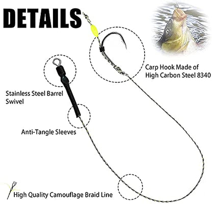 YOTO Carp Fishing Hair Rigs - 24 Pcs High Carbon Steel Curved Barbed Hooks with Swivels and Boilies - color: Size 4,24 PCS