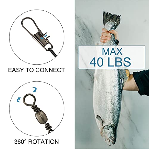 40Pcs Fishing Leaders, Upgrade Stainless Steel Leader, Premium Fish Wire Leaders, High-Strength Fishing Line Leader for Saltwater and Freshwater 4 Sizes, 6/8/10/12 Inches