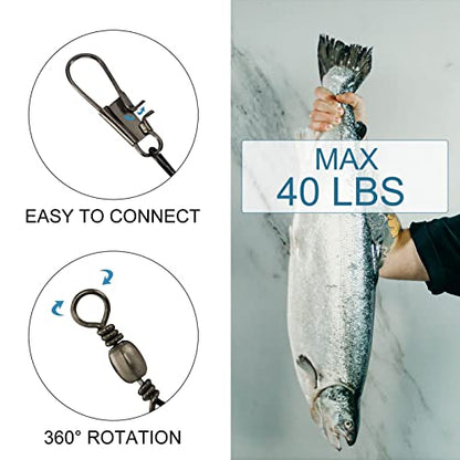 40Pcs Fishing Leaders, Upgrade Stainless Steel Leader, Premium Fish Wire Leaders, High-Strength Fishing Line Leader for Saltwater and Freshwater 4 Sizes, 6/8/10/12 Inches