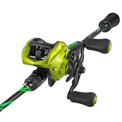 One Bass Fishing Rod Reel Combos, Spinning & Casting Combo, Graphite 2Pc Blanks, Stainless-Steel Guides, Super Polymer Handle - color: Casting Combo-Left Handed, size: 6'0"