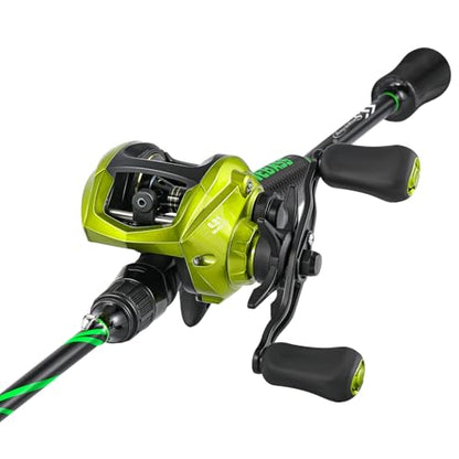 One Bass Fishing Rod Reel Combos, Spinning & Casting Combo, Graphite 2Pc Blanks, Stainless-Steel Guides, Super Polymer Handle - color: Casting Combo-Left Handed, size: 7'0"