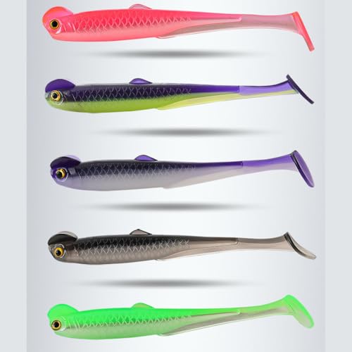 20PCS-Soft Plastic baits bass Lures Fishing, Soft Plastic Walleye Fishing Lures, Paddle Tail Swimbaits for Bass Fishing, Fishing Bait for Freshwater Saltwater Gifts (2.4IN/1.3g) - color: Colorful-20pcs