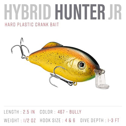 Strike King Hybrid Hunter Shallow Jr. Fishing Lure, Shallow Diving Crankbait, 90-Degree Bill, 3D Eyes, Loud Rattle, Dives 1 to 3-Feet,Size 4 & 6 Treble Hooks - color: Bully, size: 1/2 oz