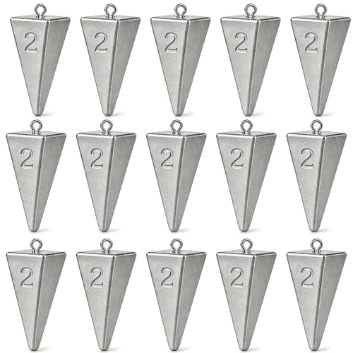 Pyramid Sinkers Fishing Weights, Saltwater Fishing Sinkers for Surf Fishing Gear Tackle - 1oz, 2oz, 3oz - style: 2 Ounce-15pcs