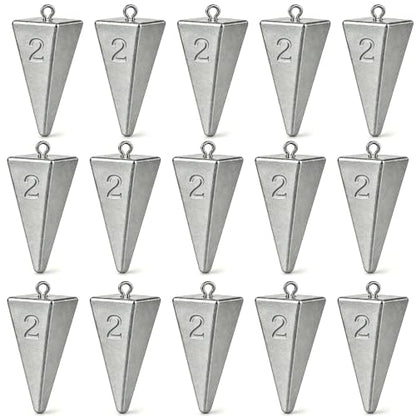 Pyramid Sinkers Fishing Weights, Saltwater Fishing Sinkers for Surf Fishing Gear Tackle - 1oz, 2oz, 3oz - style: 2 Ounce-15pcs