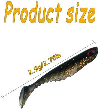 50pcs Paddle Tail Swim Baits Ripple Shad Fishing Soft Bait Power Bait Fishing Soft Plastic Lures for Saltwater Freshwater Fishing