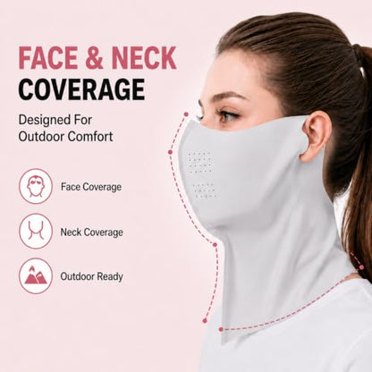 Ice Silk Sun Protection Face Mask for Women, Breathable Cooling Face Cover with Neck Coverage, Driving，Golf，Hiking - color: Light Grey