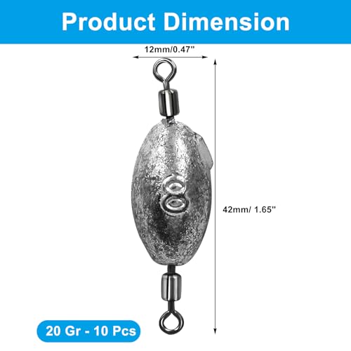 Uenhoy Fishing Weights Inline Trolling Fishing Sinker Tackle with Inner Swivels, Oval Drop Casting Fishing Weight Sinkers - size: 1/4 oz, 20pcs