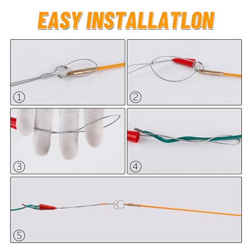 KOOTANS 33FT Fiberglass Running Electrical Wire Cable Glow Rods Wire Pulling Tools Fish Tape Wire Puller Through Wall Cable Snake Fish Rods Kit with Different Attachments - color: 33FT