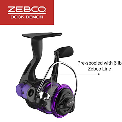 Zebco Dock Demon Spinning Reel or Spincast Reel and Fishing Rod Combo, 30-Inch Durable Fiberglass Rod, QuickSet Anti-Reverse Fishing Reel - style: Spinning Reel - Purple