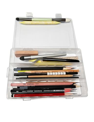 4-Pack Clear Plastic Artist's Art Supply Storage Sketching Pencil Case, Large Capacity Charcoal Pencil Organizer Box with Compartments for Sketching and Drawing Tools.