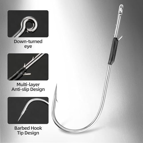 Straight Shank Baitholder Hooks – Multi-Size Fishing Hooks for Bass, Trout & Walleye – Anti-Slip Hook Design, Freshwater & Saltwater - size: 1/0#