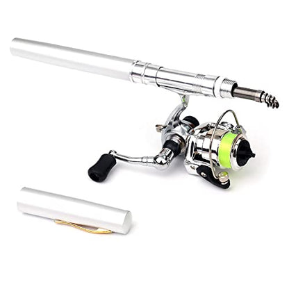 Lixada Fishing Rod Reel Combo Mini Pen Fishing Pole Kit Telescopic Fishing Rod Spinning Reel Combo Kit - color: Silver, size: 1.4 m