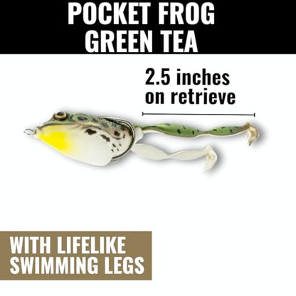 LUNKERHUNT Frog Lure for Bass Fishing | Pocket Frog Fishing Lure 1.75 Inch | Topwater Fishing Lures, Soft Hollow Body, Weedless Hooks for Trout, Pike in Saltwater and Fresh Water - style: Green Tea