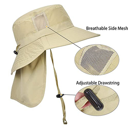 Catalonia Sun Hat for Men,Outdoor Wide Brim Hat with Neck Flap Cover for Fishing Hiking Safari Gardening - color: Tan / Side Mesh