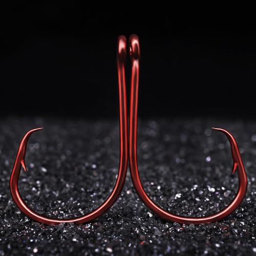LURELINK-Inline-Circle-Hooks-Saltwater-for-Catfish-Bass-Octopus-Hooks-Fishing-Hook-Freshwater 50 Pack - color: Red, size: 5/0 50-Pack