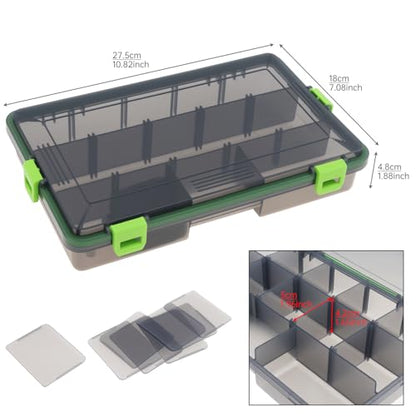 Fishing Lure Boxes, Waterproof Seal Bait Storage Case Fishing Tackle Storage Boxes, Hooks Organizer Containers (11.02 x 6.69 x 1.97 inch)