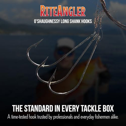Rite Angler O'Shaughnessy Long Shank Hooks 50-Pack for Inshore and Offshore Fishing, Trolling in Saltwater and Freshwater, Assorted Sizes #2, 1, 1/0, 2/0, 3/0, 4/0, 5/0, 6/0, 7/0, 8/0, 9/0, 10/0 - size: 7/0