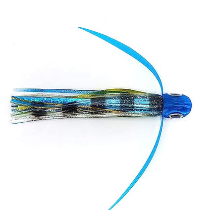 Saltwater Big Game Fishing Lure, for Offshore trolling (FlyBoy) - color: Electric Blue Yellow Stripe (Unrigged)