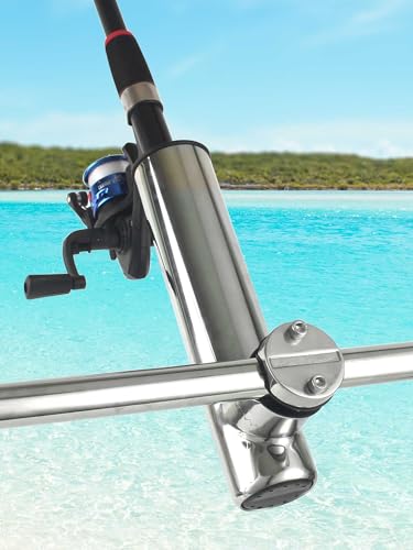 2-Pack Stainless Steel Fishing Rod Holders | 32-Angle Adjustable Clamp-On Rail Mount | Fits 7/8"-1" Rails for Boat, Yacht, RV & Truck | Marine-Grade Anti-Corrosion with Rubber Protector
