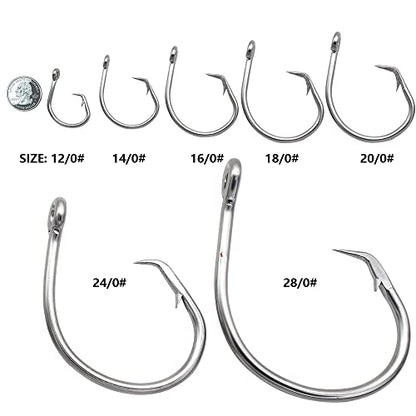 Giant Fishing Hook 6/0-28/0 Forged in-line Circle Hooks Shark & Swordfish &Tuna Hook Stainless Steel Big Game Hook Saltwater… - size: Size 16/0-Pack of 10