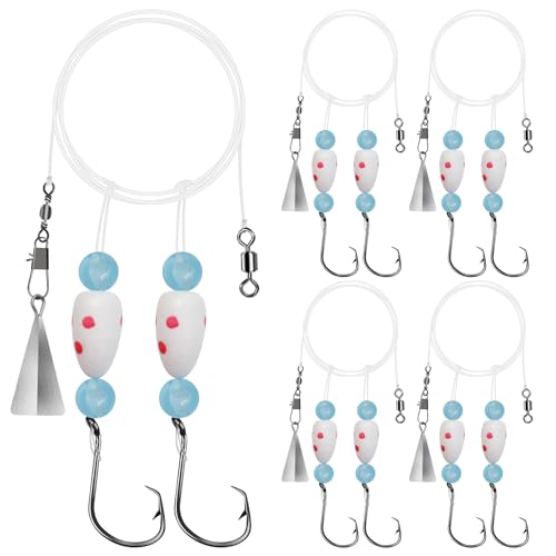 Pompano Rigs for Surf Fishing Saltwater Floats Catfishing Pompano Fishing Rigs with Double Circle Hooks and Pyramid Sinker 5pcs/8pcs - color: white（red dot)- 5pcs