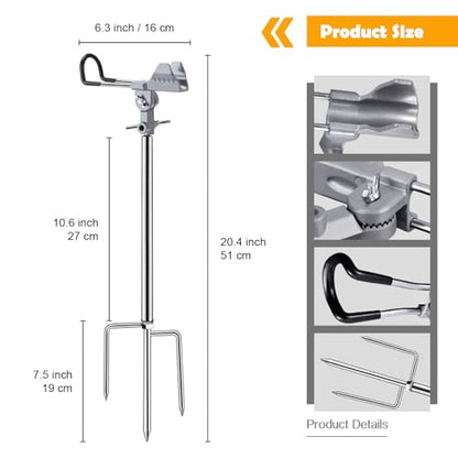 Fishing Rod Holders, Fishing Pole Holders for Ground, Multifunctional Stainless Steel Beach Fishing Rod Holder Fishing Gifts for Men(2 Pack ) - color: Silver