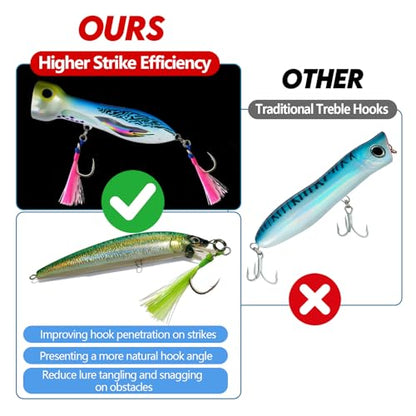Eupheng Fishing Assist Hooks for Topwater Lures, Dancing Stinger Jigging Hooks Replacement Fishing Hooks for Freshwater & Saltwater - size: #5/0-3PCS, style: Single Assist Hooks for Topwater Lures