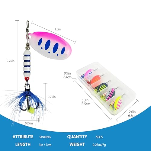Fishing Lures for Saltwater/Freshwater, Metal Trout Lures for Bass Walleye Pike, 5g Fishing Spoon with Single Hook - color: SB02