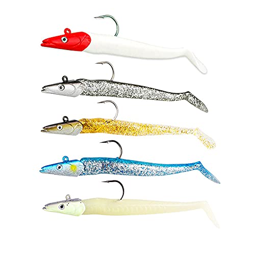 Lead Head Jigs Soft Lures for Hunting or Fishing Lures Swimbaits with Hooks,Artificial Fishing Baits for Saltwater & Freshwater(5pcs/Set) - color: 0.78oz-4.3"