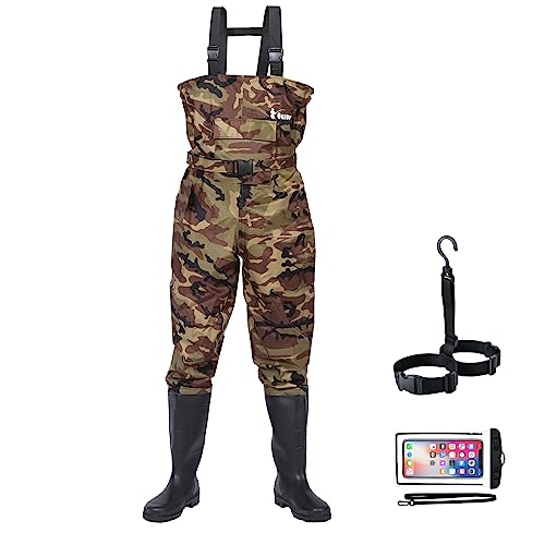 Bootfoot Fishing Chest Waders for Men Women with Boots 2-Ply Nylon/PVC Waterproof Hunting Waders with Boots Hanger - color: Camo, size: 10