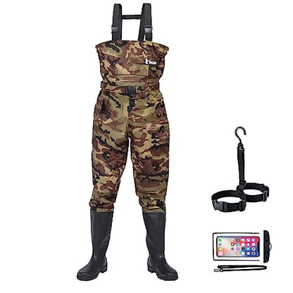 Bootfoot Fishing Chest Waders for Men Women with Boots 2-Ply Nylon/PVC Waterproof Hunting Waders with Boots Hanger - color: Camo, size: 10