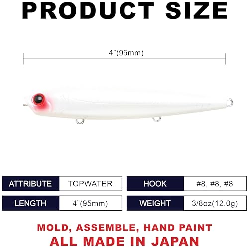 LUCKY CRAFT Gunfish 95 3 Hook Freshwater Fishing Lures and Bait for Bass Fish, Topwater Fish Line, Surface Bait with Treble Hooks, Fishing Gear for Tackle Box - color: 335 Sexy Mama
