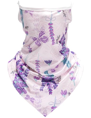 FISHEAL UV Sun Protection Face Scarf Mask, Breathable Gardening Face Cover Neck Gaiter with Ear Loops Bandana for Men Women - color: Lavender Bee