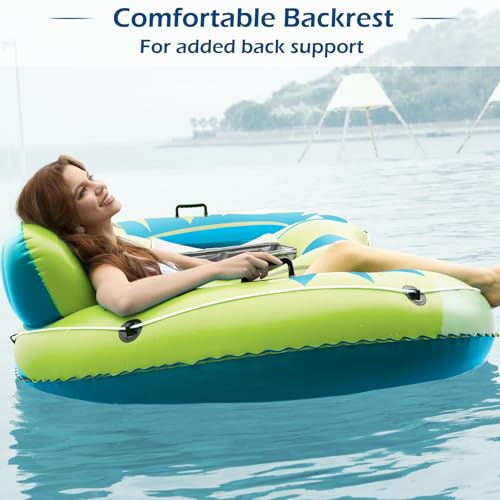 Jasonwell Inflatable River Tube Float - 2 Person Heavy Duty River Float Pool Floats with Removable Cooler Lake Water Tubes for Floating River Raft Lounge Floatie with 2 Cup Holders for Adults (YG) - style: Owl-Lime