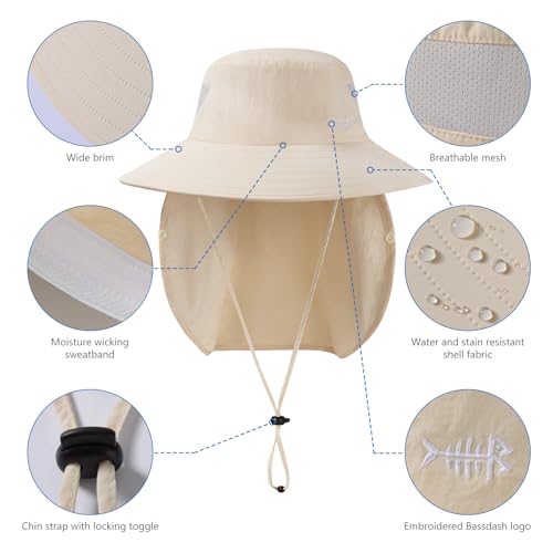 BASSDASH UPF 50+ Breathable Sun Hat with Removable Face Cover and Neck Flap Wide Brim Bucket Hat for Fishing Hiking Men Women - color: Beige