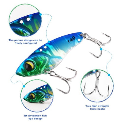 5PCS Vibration Bait Fishing Lures Set, Blade Bait & Crank Bait Hard Lures with Treble Hooks, Sinking Fishing Lures for Bass Trout Walleye Pike Freshwater Saltwater - size: 1/2 oz, 5Pcs