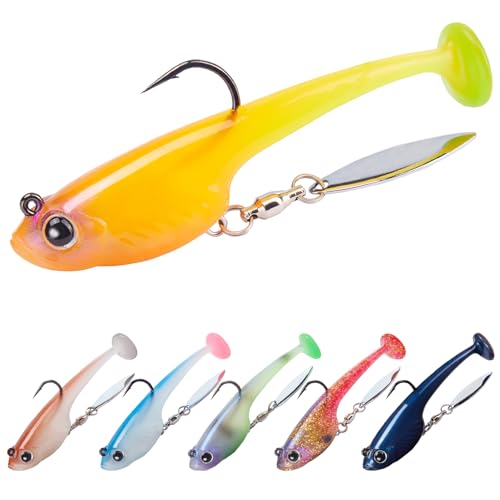 TRUSCEND Duramax Pre-Rigged Saltwater Fishing Lures with BKK Jig Hooks, Easy Catch 10X Tear-Resistant TPE Soft Swimbait for Redfish Grouper Striper Bass Trout Crappie Walleye, Weedless Freshwater Bait - color: C1-3"-3/8oz