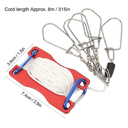 Live Fish Lock Portable Stainless Steel Fishing Stringer with Wear - Resistant Nylon Rope, D - Shaped Carabiner and Quick - Release Pin for Big Game Lure Fishing - color: Red