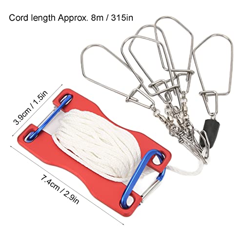 Live Fish Lock, Stainless Steel Buckle, 8m Wear Resistant Nylon Rope, Professional Gear Accessories for Big Catch, Quick Release Stringer for Kayak Fishing Gear - color: Red