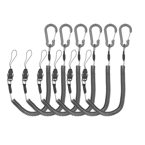 PATIKIL Coiled Lanyards with Buckle Retractable Safety Ring and Quick Release Detachable Buckle for Fishing Equipment - color: Black, size: 59 Inch