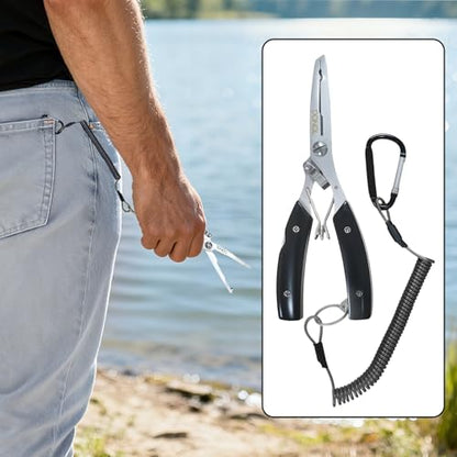DONQL 4pcs 6in Fishing Pliers Tools Kit, Fishing Pliers Hook Remover, Fishing Scissors Line Cutter, Saltwater Resistant Fishing Gear with Lanyard, Multifunctional Fishing Hook Remover Gifts - color: Camouflage