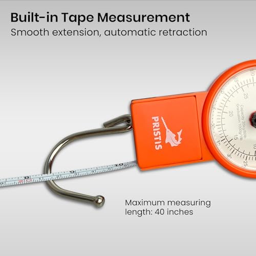 Pristis Fishing Hanging Scale, 80 LBs Fish Weight Analog Spring Hook Crane Scale Kit with Tape Measure & Non-Slip Large Handle, Portable Gear Equipment Accessory for Farm Kitchen Luggage Weighting