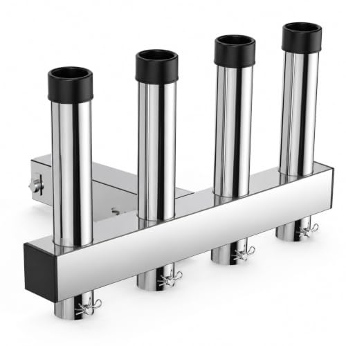 Hitch Mount Fishing Rod Holder, Stainless Steel 4-Rod Rack for 2" Receiver - color: Silver