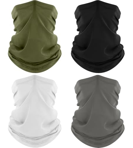 ROXUN Neck Gaiter, 4 Pack Summer Cooling Breathable Face Mask for Outdoors | Stretch Moisture Wicking, UPF 50, Wind Dust UV Protection, 95% Polyester 5% Spandex, Quick Dry & Washable - color: Black+gray+white+army Green