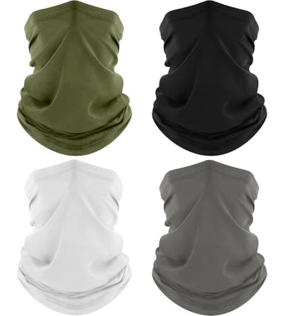 ROXUN Neck Gaiter, 4 Pack Summer Cooling Breathable Face Mask for Outdoors | Stretch Moisture Wicking, UPF 50, Wind Dust UV Protection, 95% Polyester 5% Spandex, Quick Dry & Washable - color: Black+gray+white+army Green